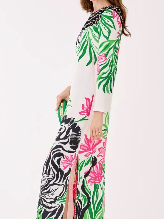 Lilly Pulitzer Dresses & Skirts - Lilly Pulitzer White, Green & Pink Floral Maxi Dress with Zebra Accent